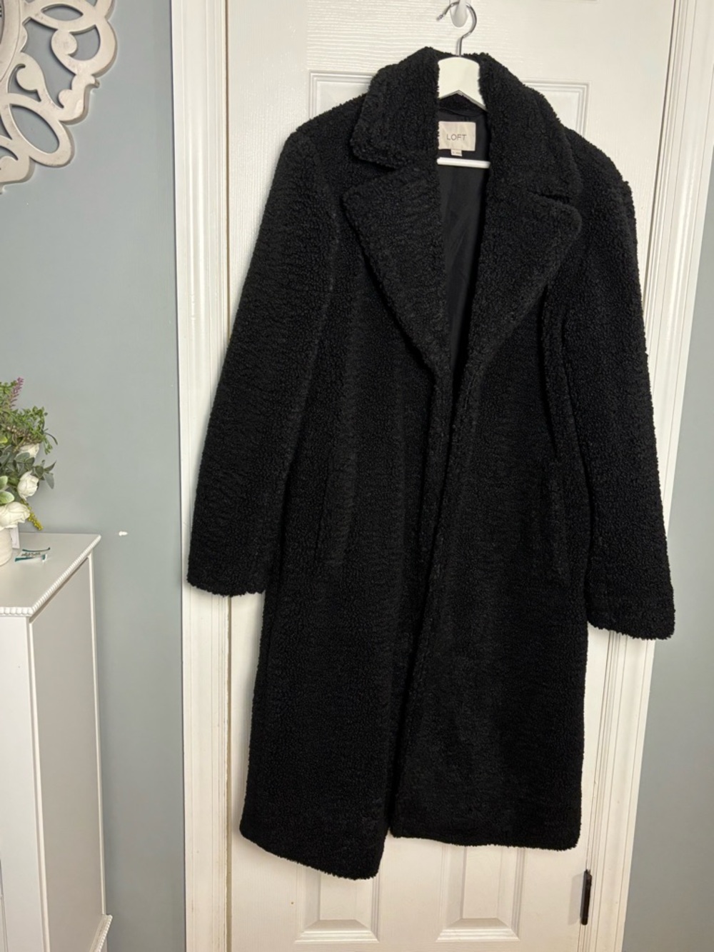 LOFT Black Teddy Longline Coat